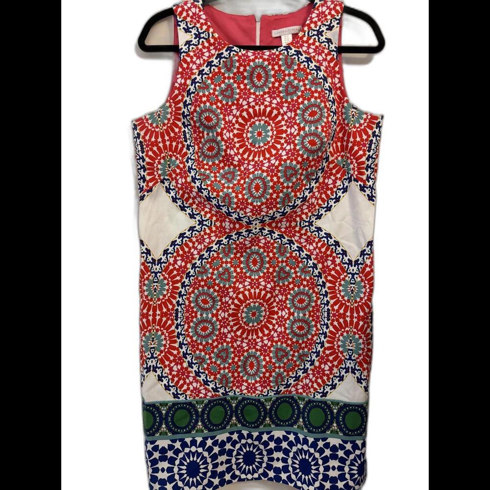 LONDON TIMES Kaleidoscope Mandala Sheath Dress. Size 10